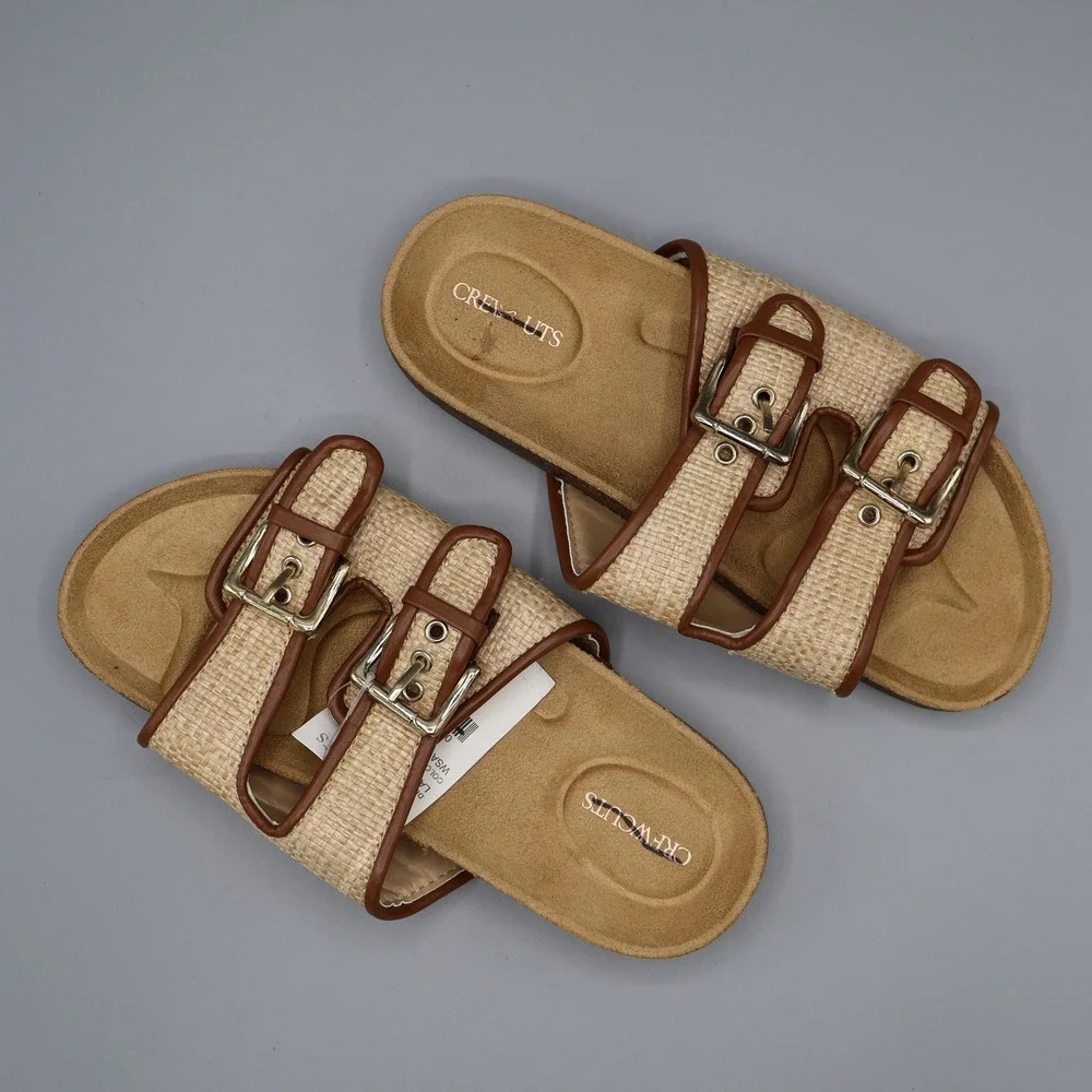 Crewcuts‎ Sandals Girls K13 Tan Beige Colbie Wide Strap Slides Buckle Detail NWT